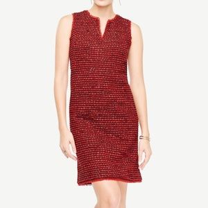 Ann Taylor Fringe Tweed shift Dress Red Black